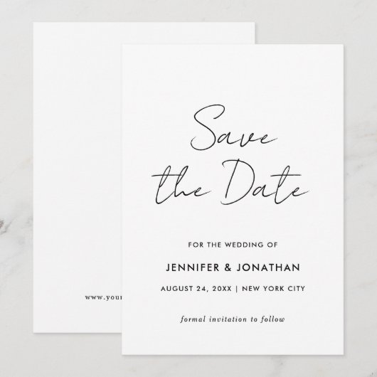 Zwart En Wit Elegante Moderne Template Minimalisti Save The Date (Voorkant / Achterkant)