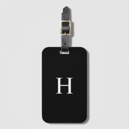 Zwart en Wit Elegante Monogram Bagagelabel