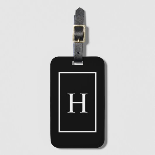 Zwart en Wit Elegante Monogram Bagagelabel (Voorkant (verticaal))
