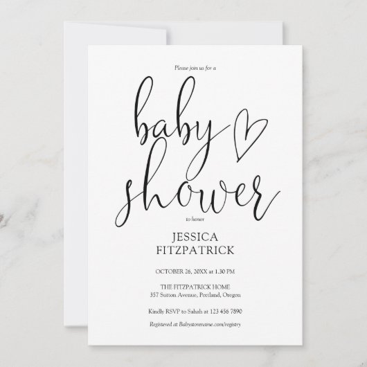 Zwart En Wit Elegante Script  Baby Shower Kaart (Voorkant)