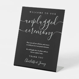 Zwart en wit Elegante Script Ongekoppelde Ceremoni Reclamebord Met Voetstuk