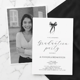 Zwart en Wit Elegante Strik Foto Afstudeerfeest Kaart