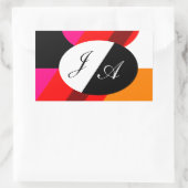 Zwart en wit en rood dubbel gemonogrammeerd rechthoekige sticker (Tas)