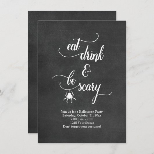 Zwart en wit eten Drink zijn eng Halloween Party Kaart (Voorkant / Achterkant)