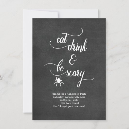 Zwart en wit eten Drink zijn eng Halloween Party Kaart (Voorkant)