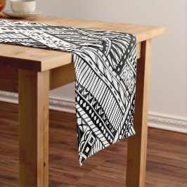 Zwart en wit etnische mix patroon tafel runner korte tafelloper