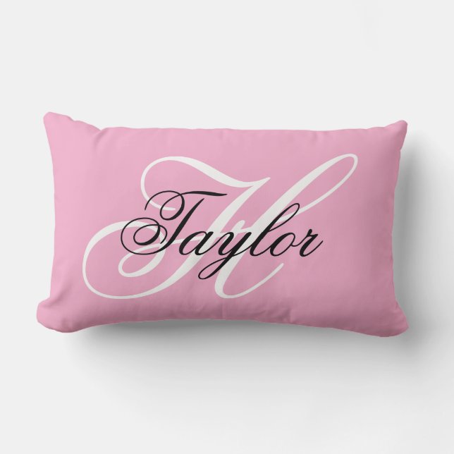 Zwart en wit fancy monogram roze kussen (Voorkant)
