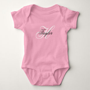 Zwart en wit fancy monogram roze romper