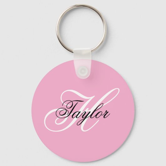 Zwart en wit fancy monogram roze sleutelhanger (Voorkant)