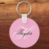 Zwart en wit fancy monogram roze sleutelhanger (Voorkant)