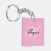 Zwart en wit fancy monogram roze sleutelhanger (Voorkant Links)