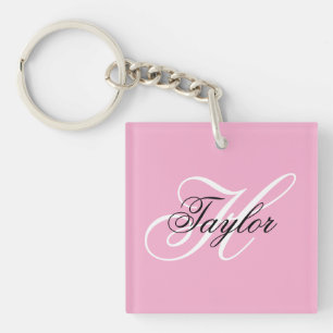 Zwart en wit fancy monogram roze sleutelhanger