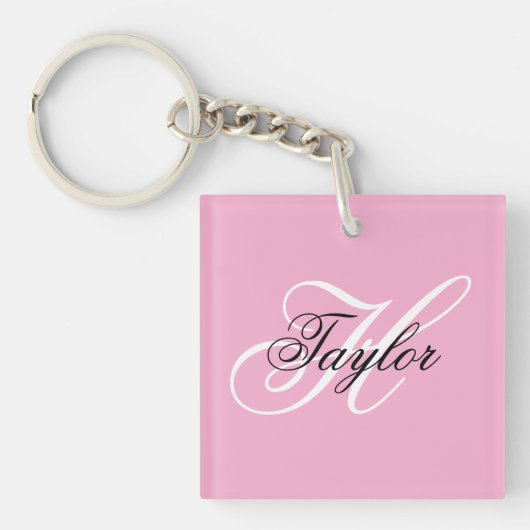 Zwart en wit fancy monogram roze sleutelhanger (Voorkant)