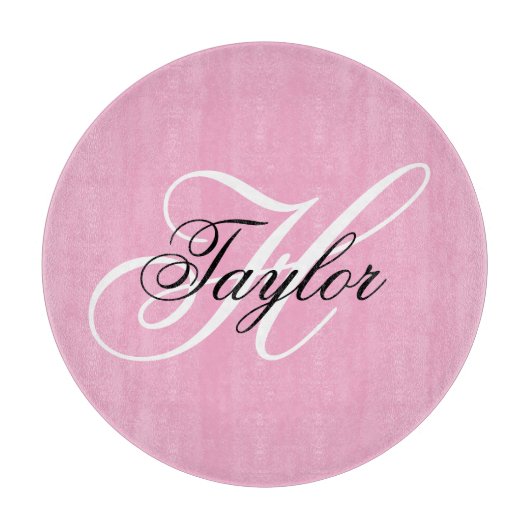 Zwart en wit fancy monogram roze snijplank (Voorkant)