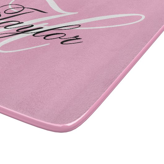 Zwart en wit fancy monogram roze snijplank (Hoek)
