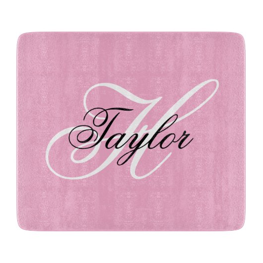 Zwart en wit fancy monogram roze snijplank (Voorkant)