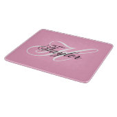 Zwart en wit fancy monogram roze snijplank (Hoek)