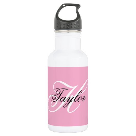 Zwart en wit fancy monogram roze waterfles  (Voorkant)