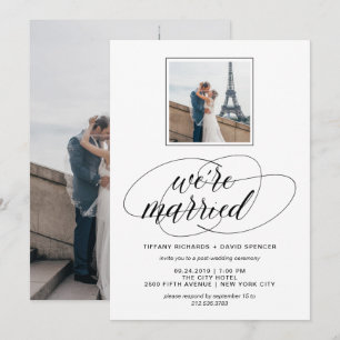 Zwart en wit fancy script foto   We zijn getrouwd Kaart