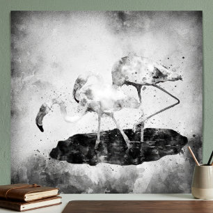 Zwart en Wit Flamingo Aquarel Wand Kunst Decoratie