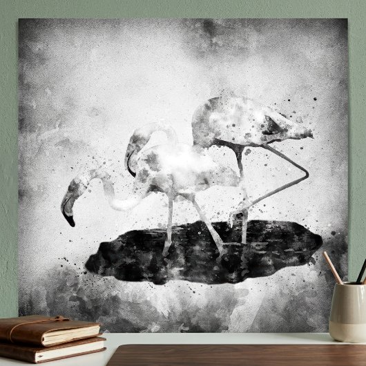 Zwart en Wit Flamingo Aquarel Wand Kunst Decoratie