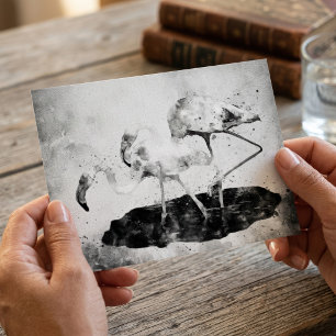Zwart en Wit Flamingo Aquarel Wand Kunst Decoratie Briefkaart
