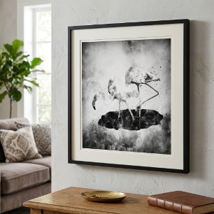 Zwart en Wit Flamingo Aquarel Wand Kunst Decoratie Foto Afdruk
