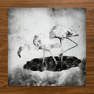 Zwart en Wit Flamingo Aquarel Wand Kunst Decoratie Legpuzzel