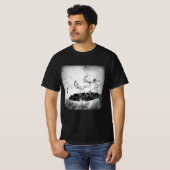 Zwart en Wit Flamingo Aquarel Wand Kunst Decoratie T-shirt (Voorkant volledig)