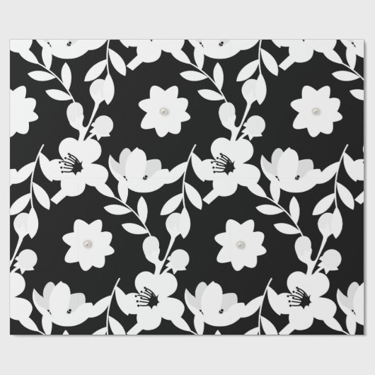 Zwart en wit Floral ontwerp Cadeaupapier (Vlak)