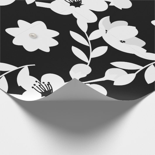 Zwart en wit Floral ontwerp Cadeaupapier (Hoek)