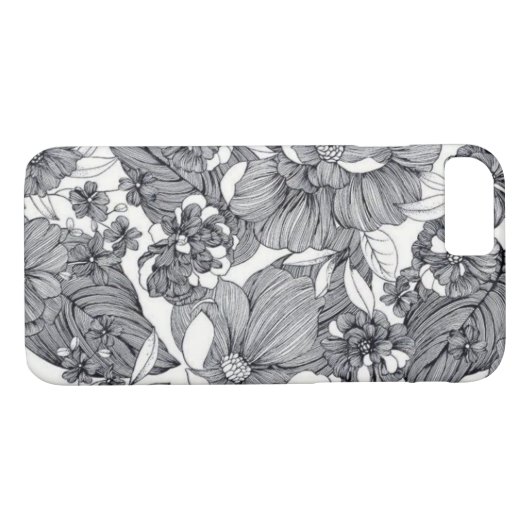 Zwart en wit Floral ontwerp Case-Mate iPhone Case (Achterkant (Horizontaal))