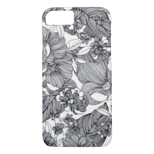 Zwart en wit Floral ontwerp Case-Mate iPhone Case (Achterkant)