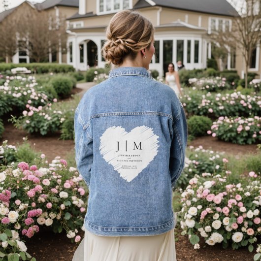 Zwart en wit formeel eenvoudig monogram hart denim jacket (Huwelijk Achterkant)