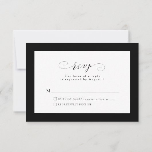 Zwart en wit formele trouw-RSVP kaart (Voorkant)