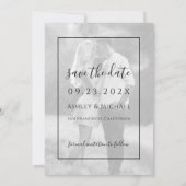 Zwart en wit foto & script transparant huwelijk save the date (Achterkant)