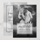 Zwart en wit foto & script transparant huwelijk save the date (Voorkant / Achterkant)