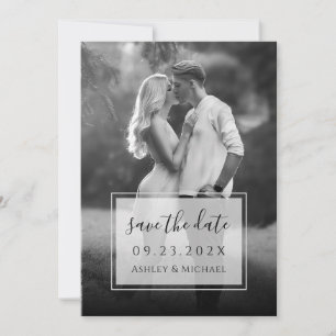 Zwart en wit foto & script transparant huwelijk save the date