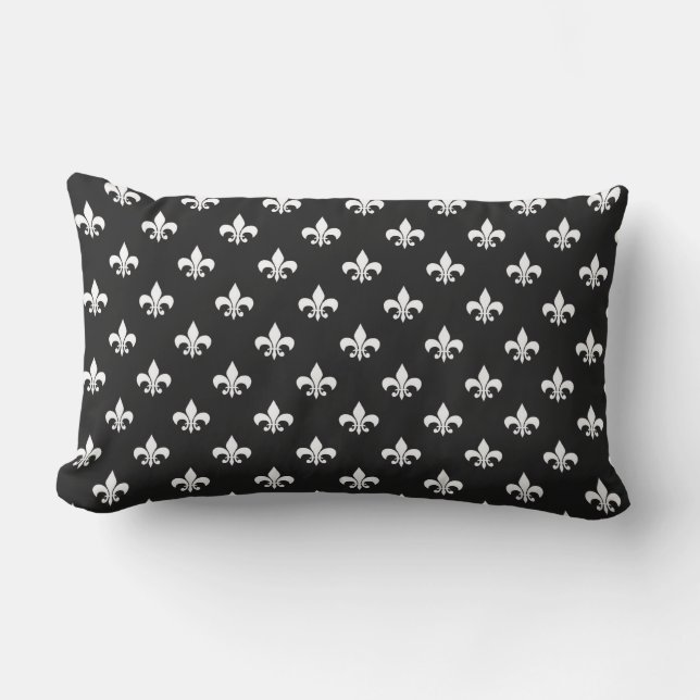 Zwart en Wit Franse Fleur de Lis Buiten Buitenkussen (Voorkant)