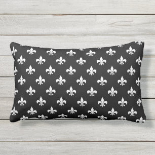Zwart en Wit Franse Fleur de Lis Buiten Buitenkussen