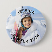Zwart en wit gebogen tekst familie foto ronde button 7,6 cm (Voorkant)