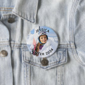 Zwart en wit gebogen tekst familie foto ronde button 7,6 cm (In situ)