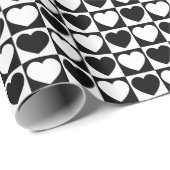 Zwart en wit geborduurd patroon met hart cadeaupapier (Rol Hoek)