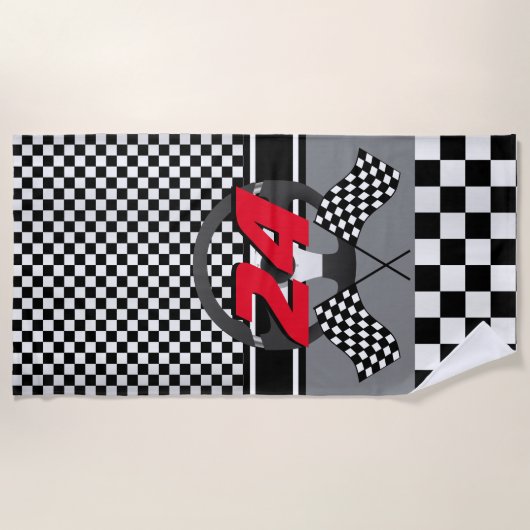 Zwart en wit, gecontroleerd raceontwerp 🏎 strandlaken (Voorkant)