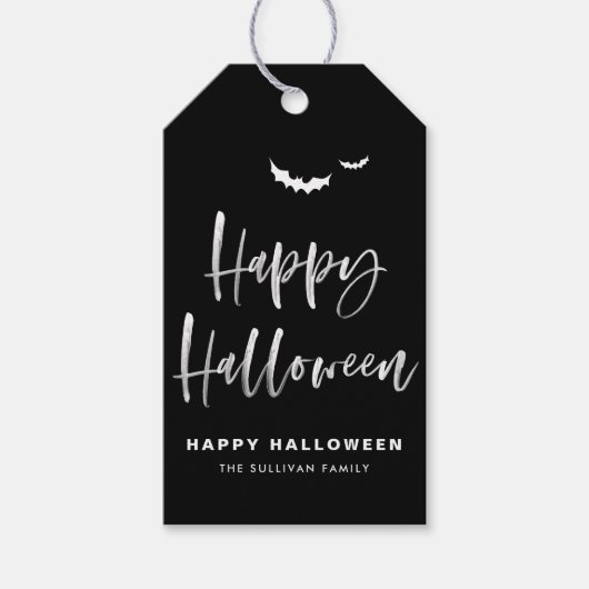 Zwart en Wit Gelukkig Halloween Borstel Calligrafi Cadeaulabel (Voorkant)