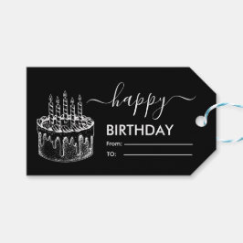 Zwart en Wit Gelukkige Verjaardag Cadeaulabel