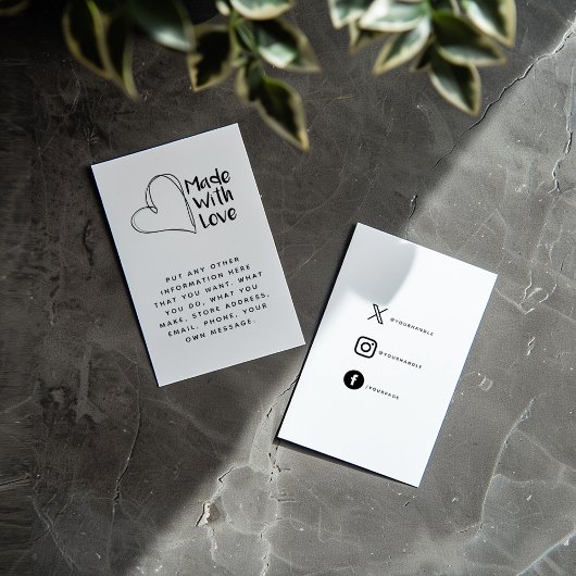 Zwart en wit gemaakt met liefde, hart en sociale b informatiekaartje