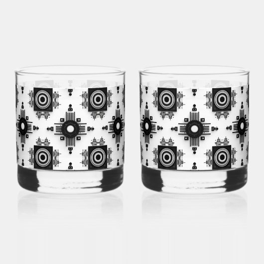 Zwart en wit geometrisch elegant whisky glas (Voorkant)