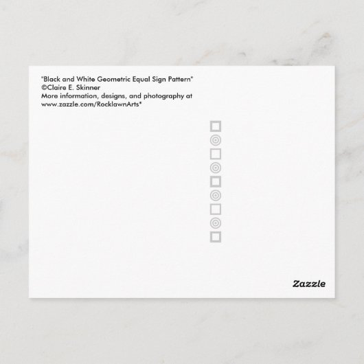 Zwart en wit Geometrisch Equal Sign Patroon Briefkaart (Achterkant)