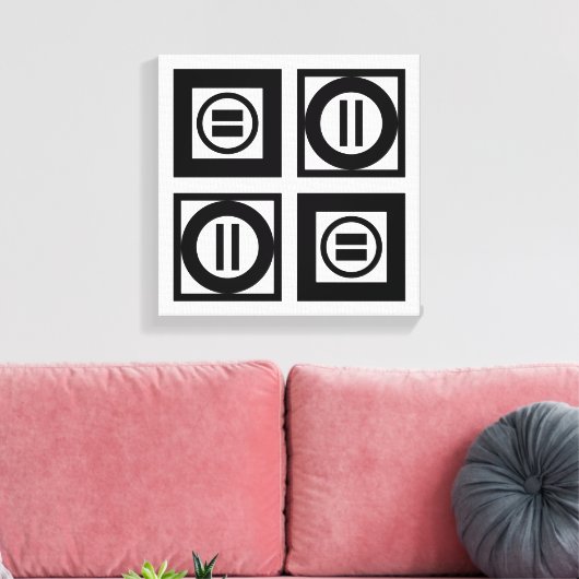 Zwart en wit Geometrisch Equal Sign Patroon Canvas Afdruk (Insitu (Woonkamer))
